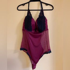 torrid pink and black lace halter teddy 0X